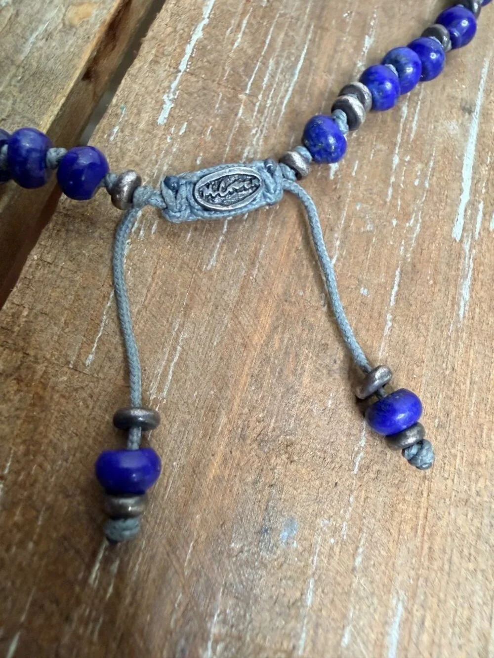 M.Cohen Blue Lapis Gemstone .925 Sterling Silver Double Wrap Bracelet
